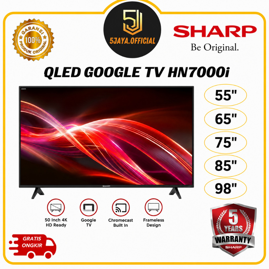 TV QLED Sharp Smart Android Google TV 55Inch / 65Inch / 75Inch / 85Inch / 98Inch - 55HN7000i / 65HN7