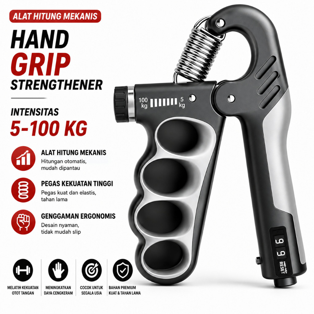 Alat Olahraga Hand Grip 5-100 KG - Cengkraman Genggaman Fitness - Penguat Otot Tangan