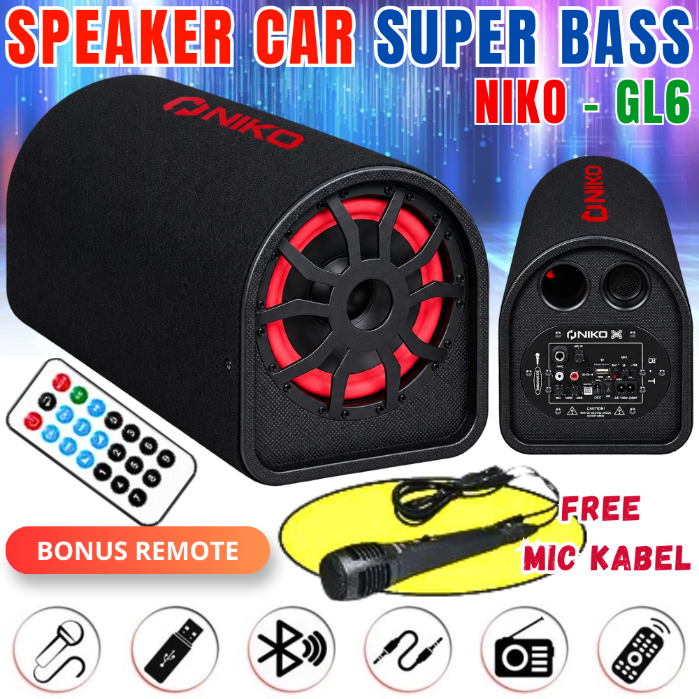 SPEAKER AKTIF BLUETOOTH NIKO GL6 SPEAKER BLUETOOTH KARAOKE SUBWOOFER SUPER BASS 6INCH ( FREE MIC ) |
