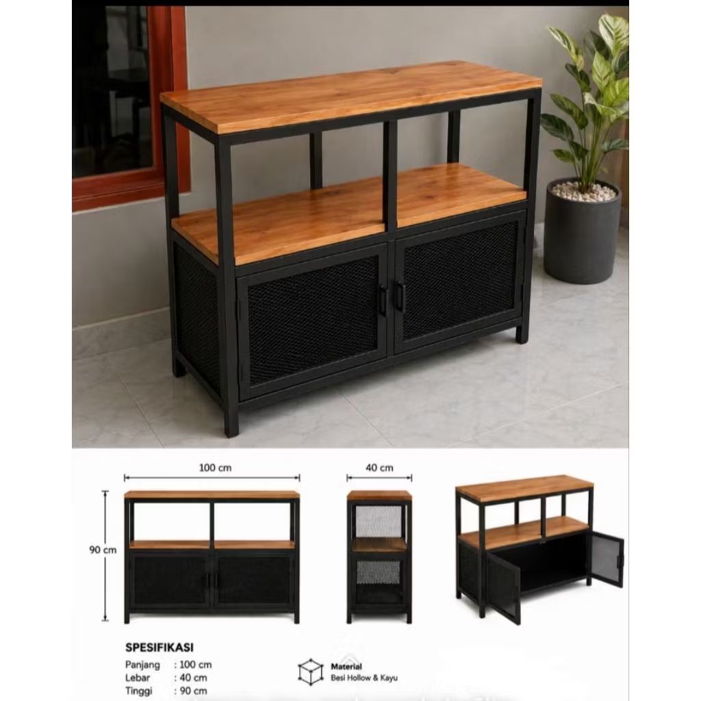 Meja bar besi kayu industrial