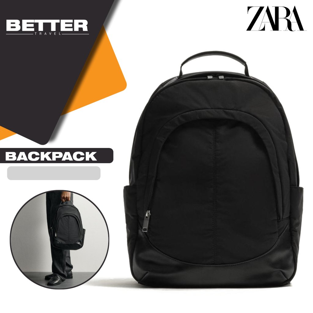 ZARA tas ransel pria casual backpack kuliah kantor sekolah daily full black
