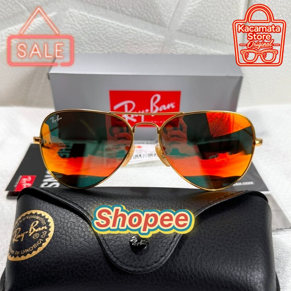 Kacamata Rayban Aviator RB3025 Gold Fire Lens Kaca
