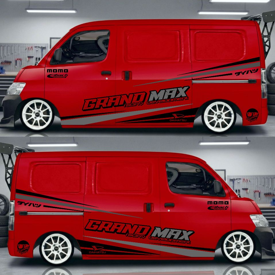 CUTTING STICKER MODEL RACING MOBIL GRANMAX BLINDVAN MERAH GRANDMAX MINI BUS DLL