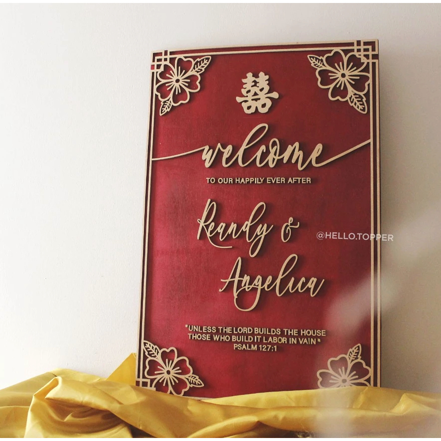 CUSTOM SANGJIT WELCOME SIGN / PAPAN WELCOME SIGN ENGAGEMENT WOODEN SIGN