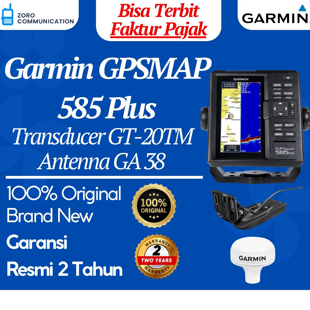 Garmin GPSMAP 585 Plus + Transducer GT20-TM + Antenna GA 38 – Fishfinder & GPS Garansi Resmi 2 Tahun