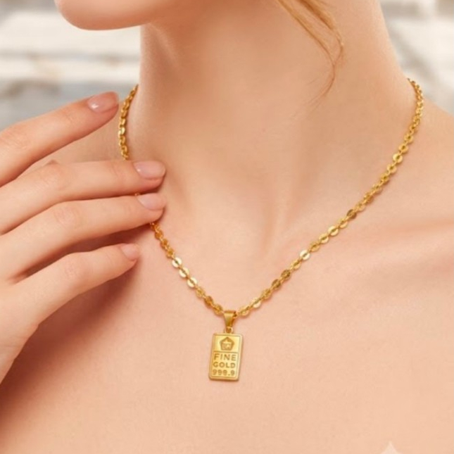Kalung Rantai Santa Bulat Liontin Antam Cantik Elegan Mewah untuk Wanita, Model Rantai Santa Bulat B