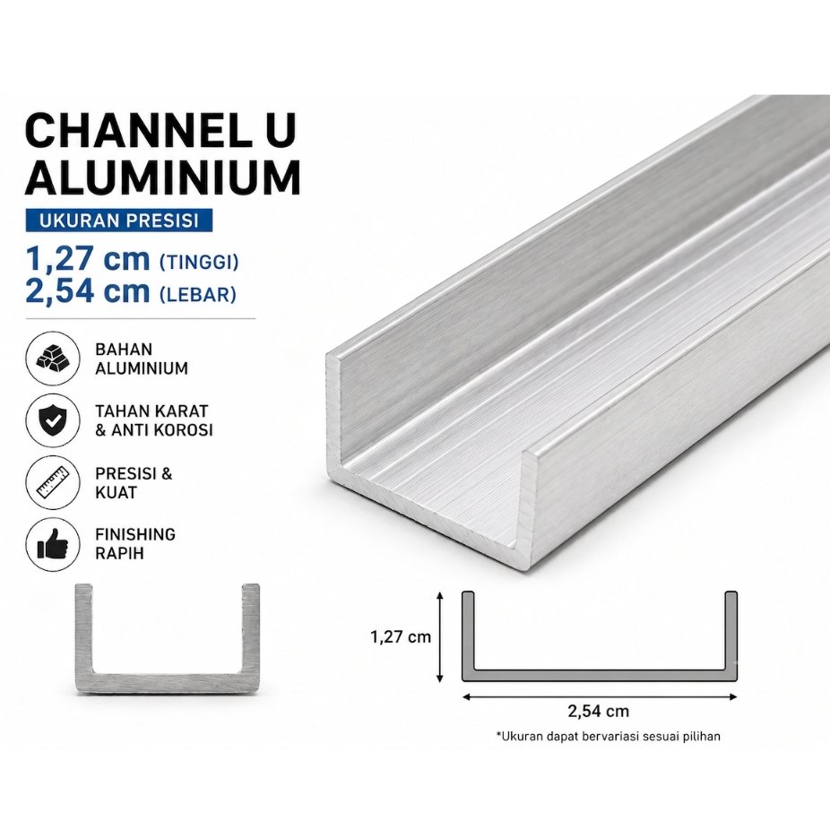 ACCAL - Lis U Aluminium 1,27cm X 2,5cm Rel U Channel U 6 Meter