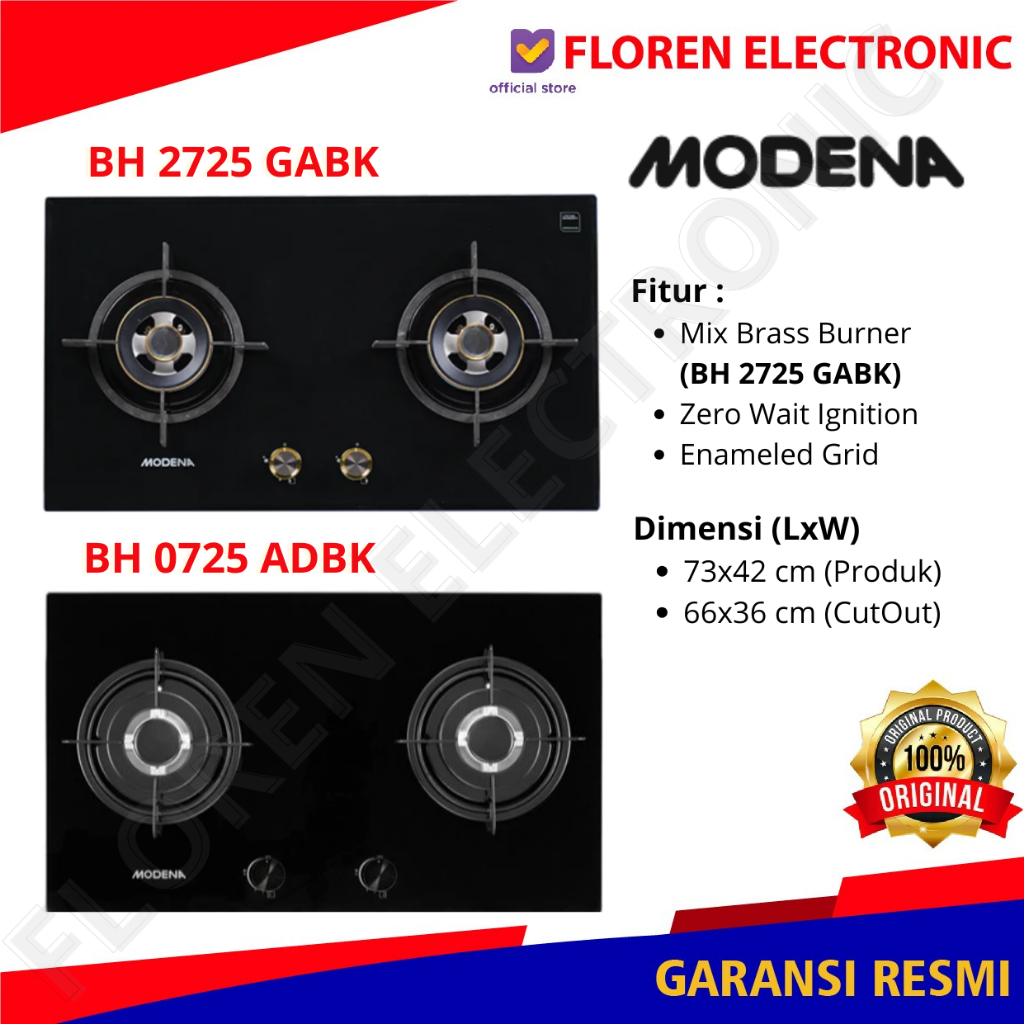 MODENA Kompor Tanam BH 2725 GABK / 2725GABK / BH2725GABK / BH 0725 ADBK / BH0725ADBK MURAH GARANSI R