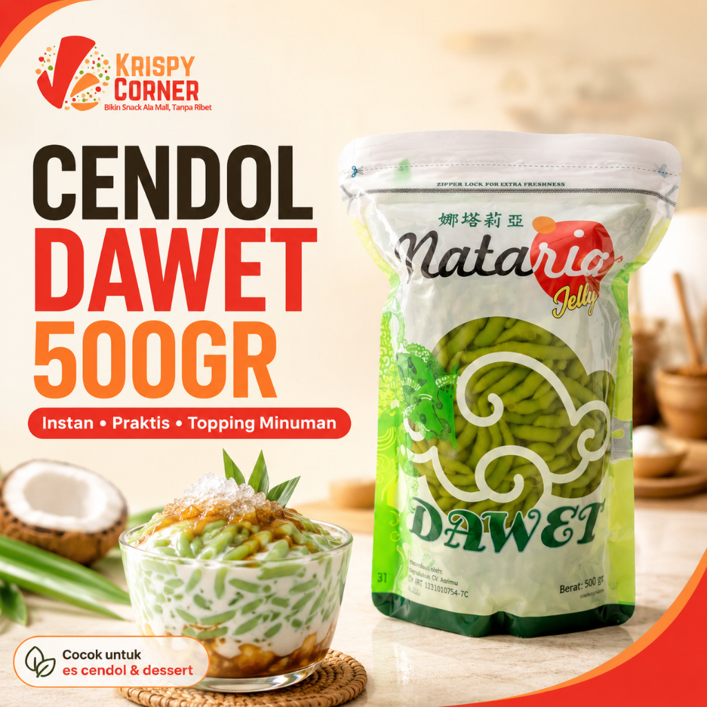 Nataria Cendol Dawet Instan 500gr | Jelly Cendol Hijau Siap Saji | Topping Minuman & Dessert