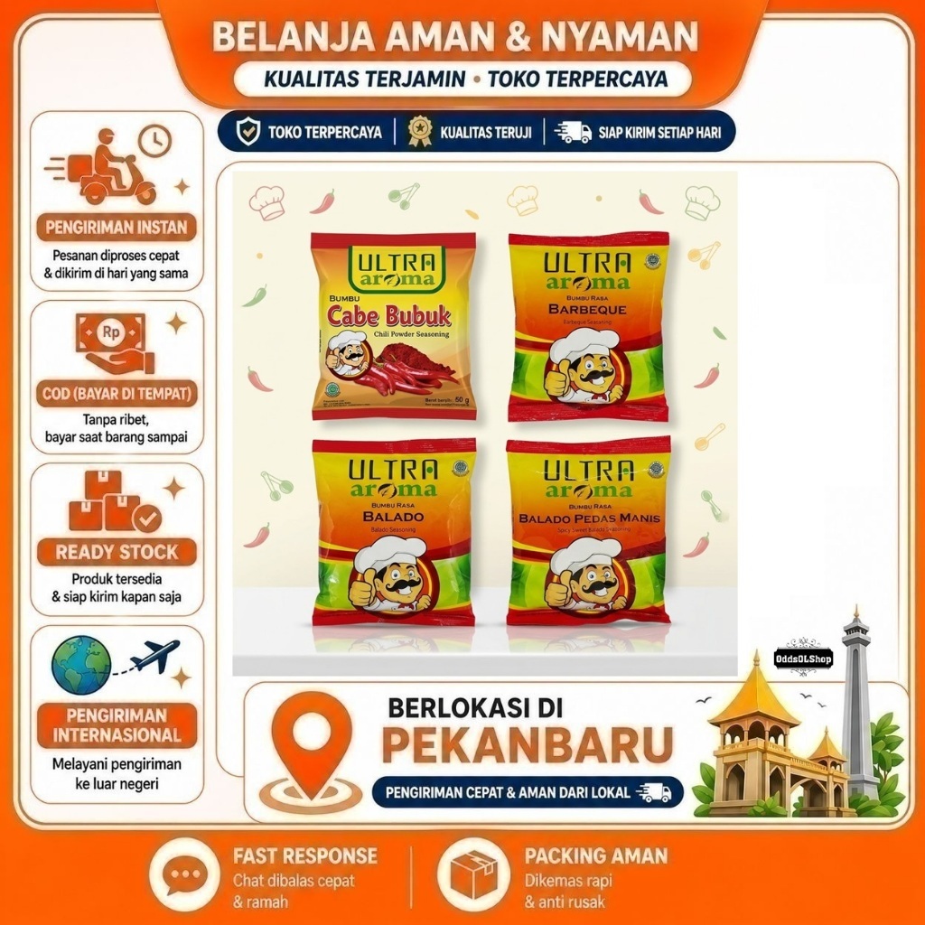 Ultra Aroma Bumbu Cabe Bubuk, Bumbu Rasa Balado Pedas Manis, Balado Original, Barbeque, Barbekue BBQ