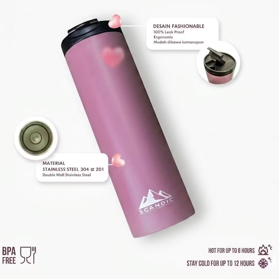 Tumbler Stainless 450ml Tangguh Tahan Panas Awet Dingin Botol Minum Outdoor Activity Tutup Flip SCAN
