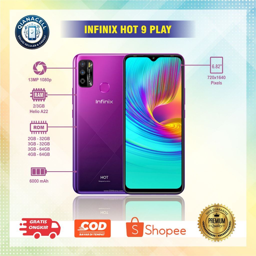 HP INFINIX HOT 9 PLAY Second Normal siap pakai Ram 4/64 dan Ram 2/32 Garansi 1tahun