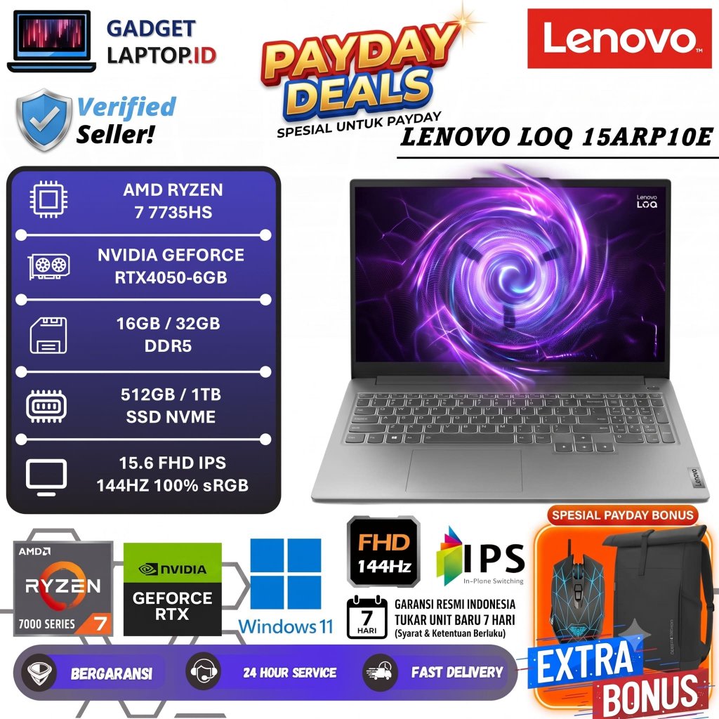 Lenovo LOQ Essential 15ARP10E AMD Ryzen 7 7735HS RTX4050 32GB DDR5 1TB FHD IPS 144Hz 100% sRGB OHS