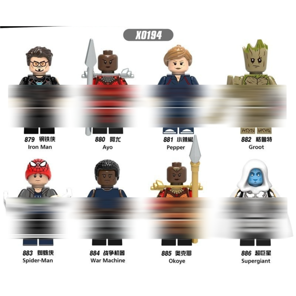 Mainan X0194 Avengers Infinity War Pepper Potts Tony Stark Peter Parker Groot War Machine Okoye Supe