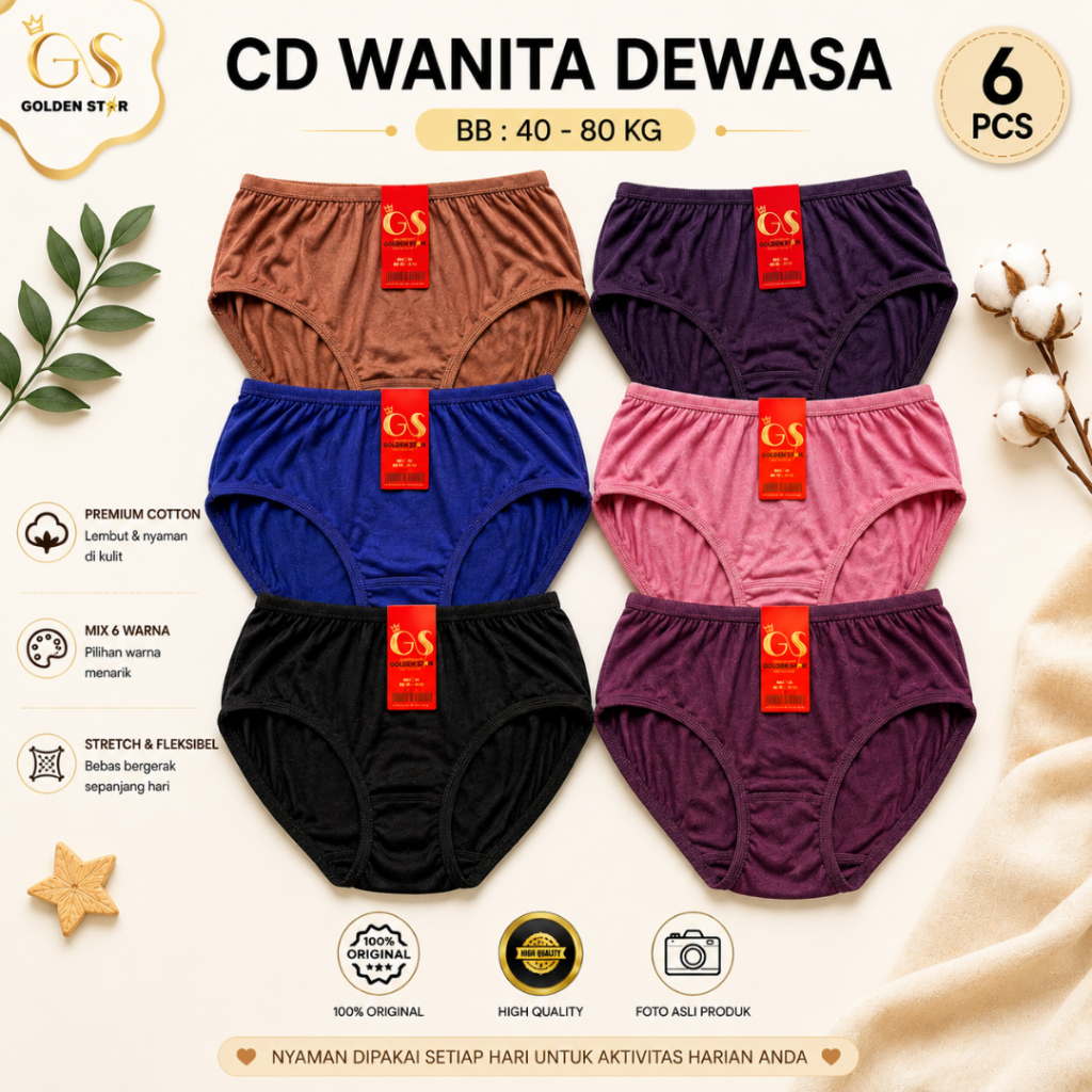 6 Pcs daleman wanita / Celana dalam wanita dewasa / CD Remaja bahan elastis / CD cewek SMP SMA Dan r