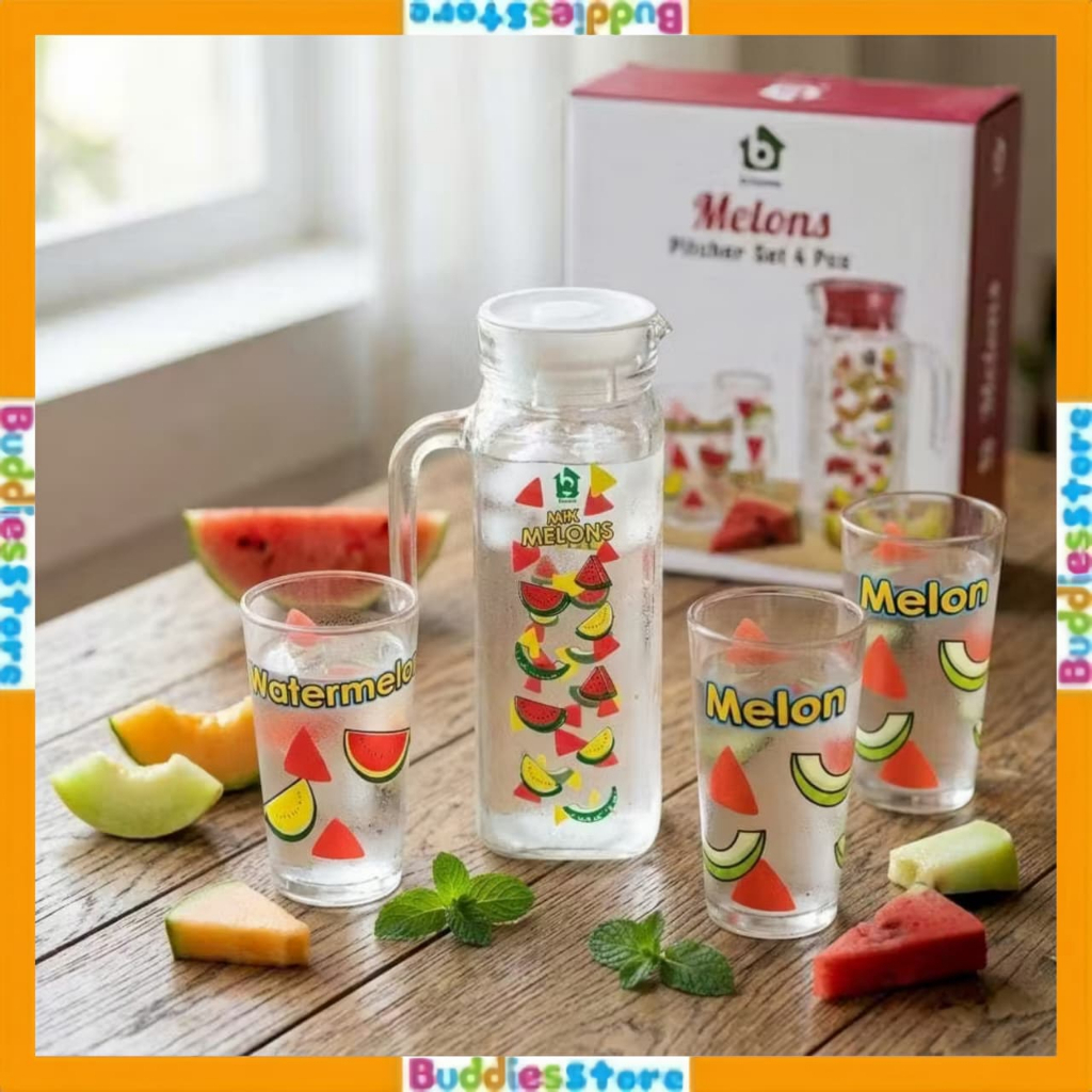TEKO GELAS SET MOTIF MELON SEMANGKA / PITCHER SET 4IN1 PREMIUM