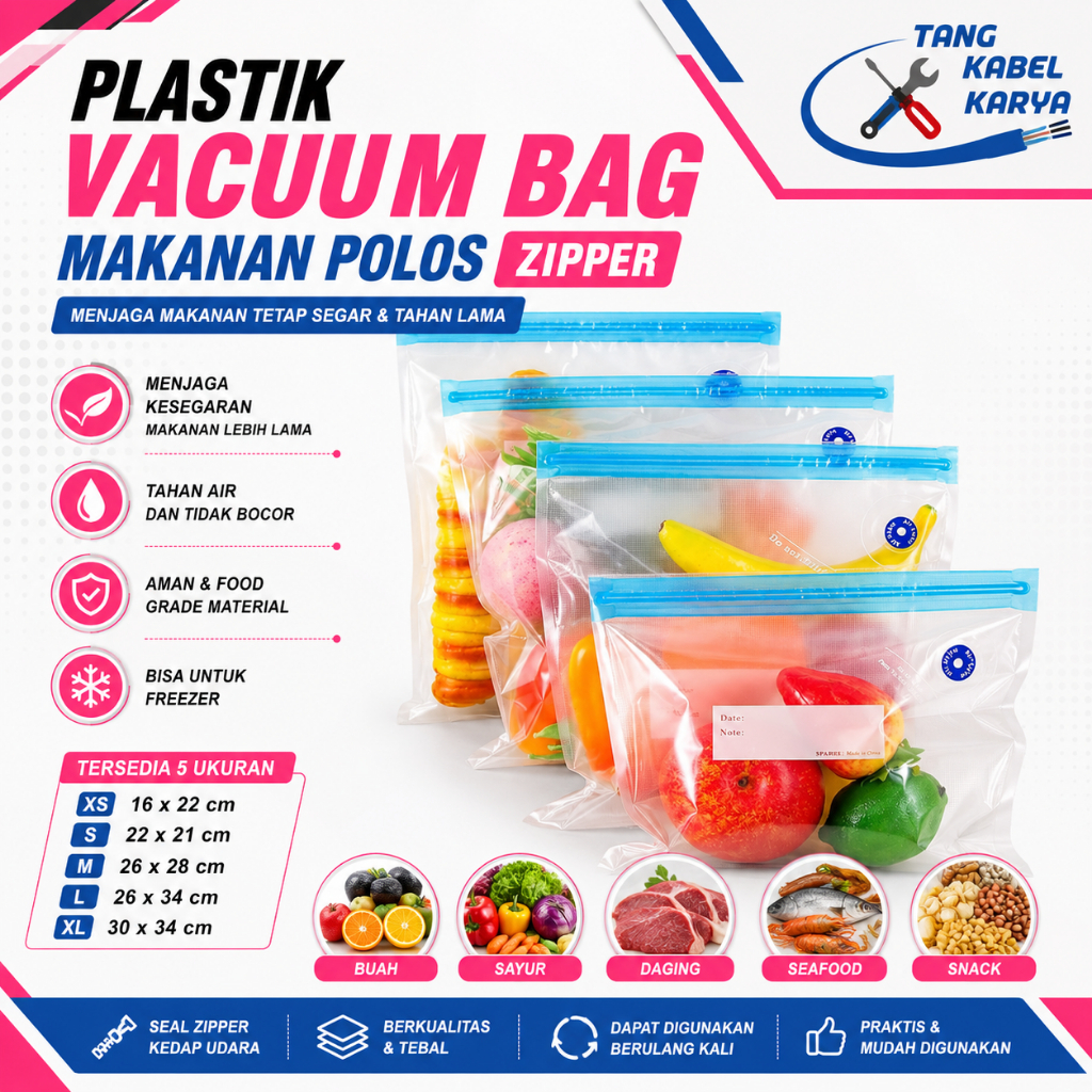 PLASTIK VACUUM BAG MAKANAN POLOS ZIPPER LOCK VAKUM MAKANAN FOOD GRADE