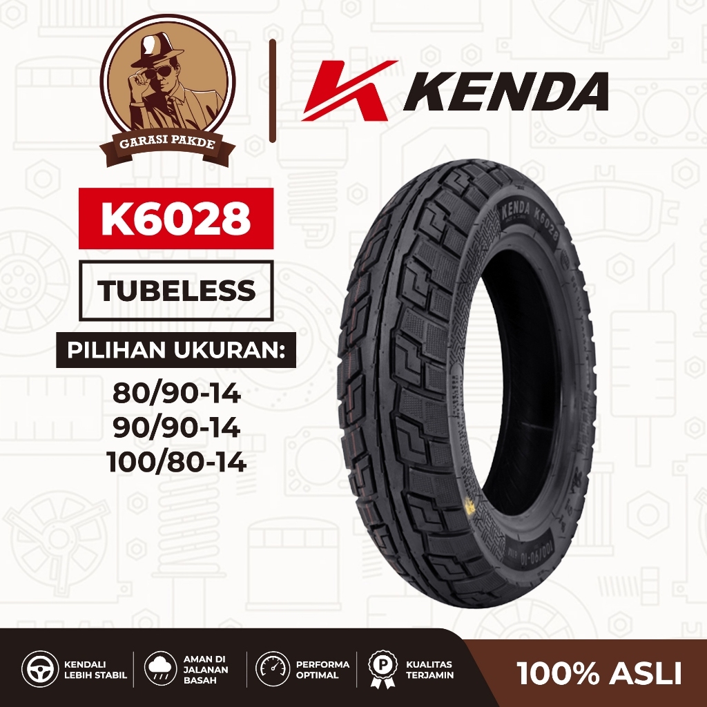 Kenda Ban Tubles Tubeless K6028 Knight 80/90 90/90 100/80 Ring 14 - Ban Motor Depan Belakang Beat Ge