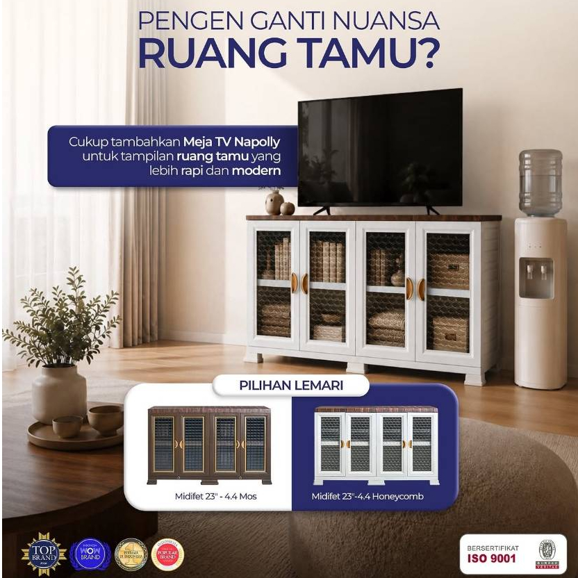 Bupet Plastik Serbaguna / Rak TV Plastik 4 Pintu Napolly Midifet Honeycomb 22"-4.4