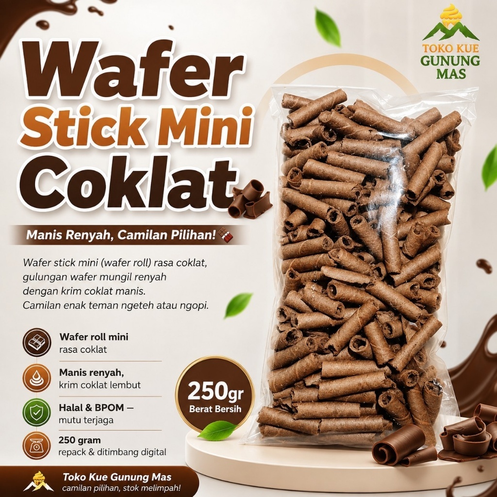 Wafer Stick Mini Coklat 250gr / Cokelat Wafer Roll Wafer Gulung Mini Manis Renyah