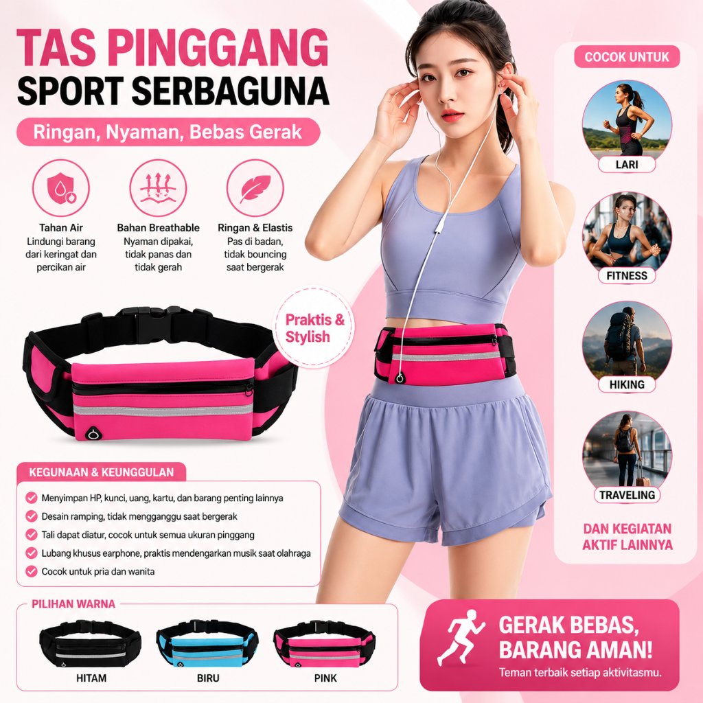 TAS PINGGANG OLAHRAGA TAS PINGGANG WATERPROOF TAS PINGGANG HP ANTI AIR Tas Pinggang Lari Unisex / Ta