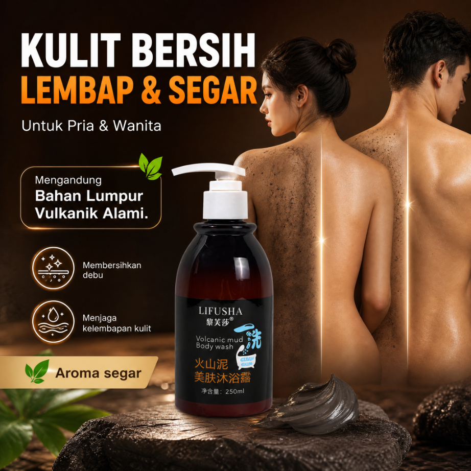 LIFUSHA Volcanic Mud Body Wash 250ml Sabun Mandi Lumpur Vulkanik Pembersih Tubuh Melembapkan Kulit B