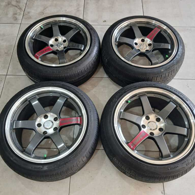 velg mobil seken rays te37 r18 lebar 8,5 pcd 5x114 et37 grey polish + ban 215 50 r18 like new