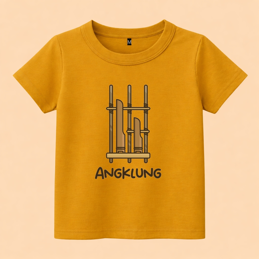 baju kaos anak gambar alat musik tradisional angklung