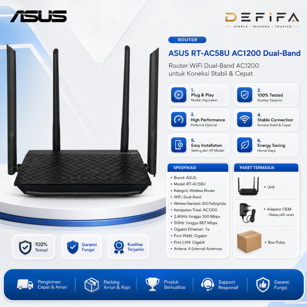 Router WiFi Dual-Band AC1200 ASUS RT-AC58U 5 Ghz Wireless