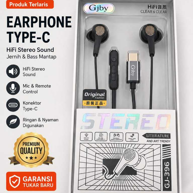 HF GJBY GJ-396 TIPE C || EARPHONE GJBY TYPE C || HEADSET KABEL TIPE C
