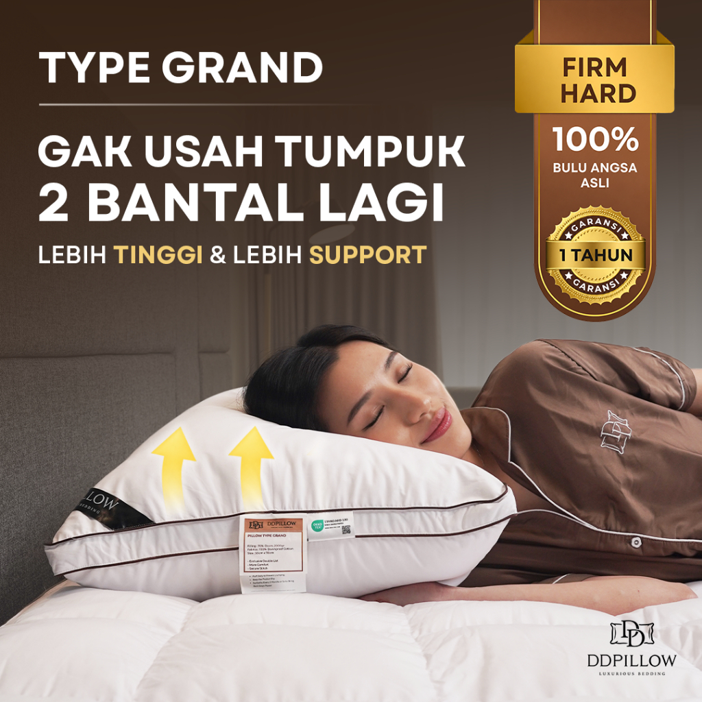 DDPillow Bantal Bulu Angsa Asli / Bantal Tinggi / Bantal Hotel Bintang 5, Type Grand (Firm Hard)