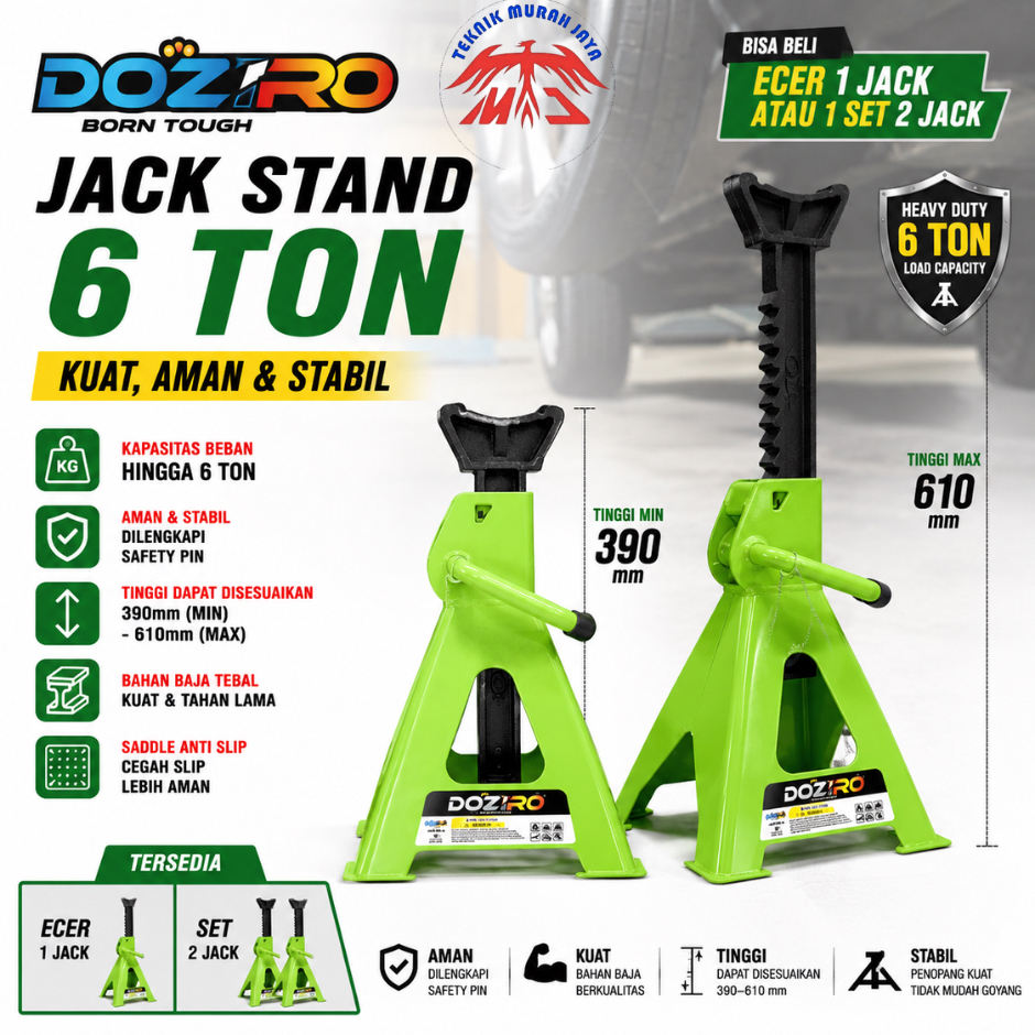 DOZIRO Jack Stand 6 Ton Heavy Duty + SAFETY PIN Dongkrak Penyangga Mobil Fuso Canter L300 Kendaraan 