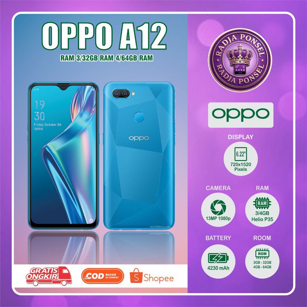 OPPO A12 RAM 3/32GB RAM 4/64 | HP second siap pakai