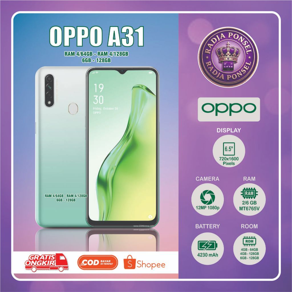 OPPO A31 RAM  3/32GB RAM 4/64GB | HP second batangan siap pakai
