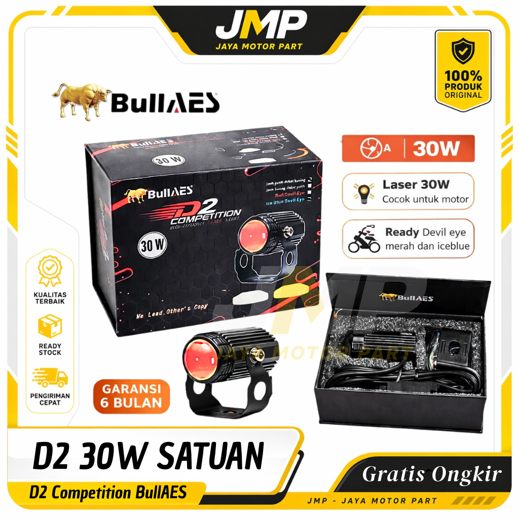 BULLAES Lampu Sorot D2 Laser Competition 30 Watt Satuan Putih Kuning + Devil Eye