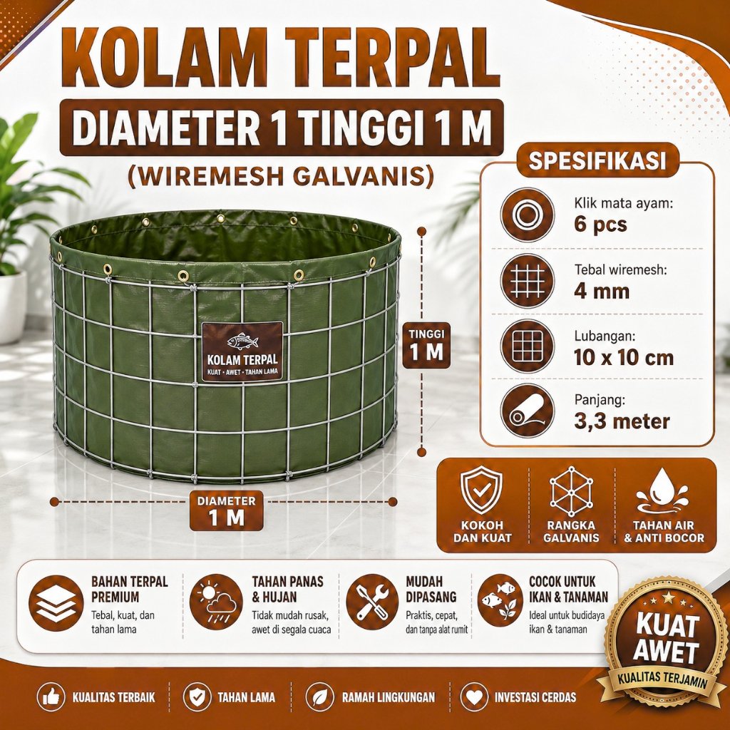 Kolam Terpal Bioflok Bulat Diameter 1M 1,5M 2M Tinggi 1M Kolam Ikan Lele Nila Gurame Koi Patin Mujai