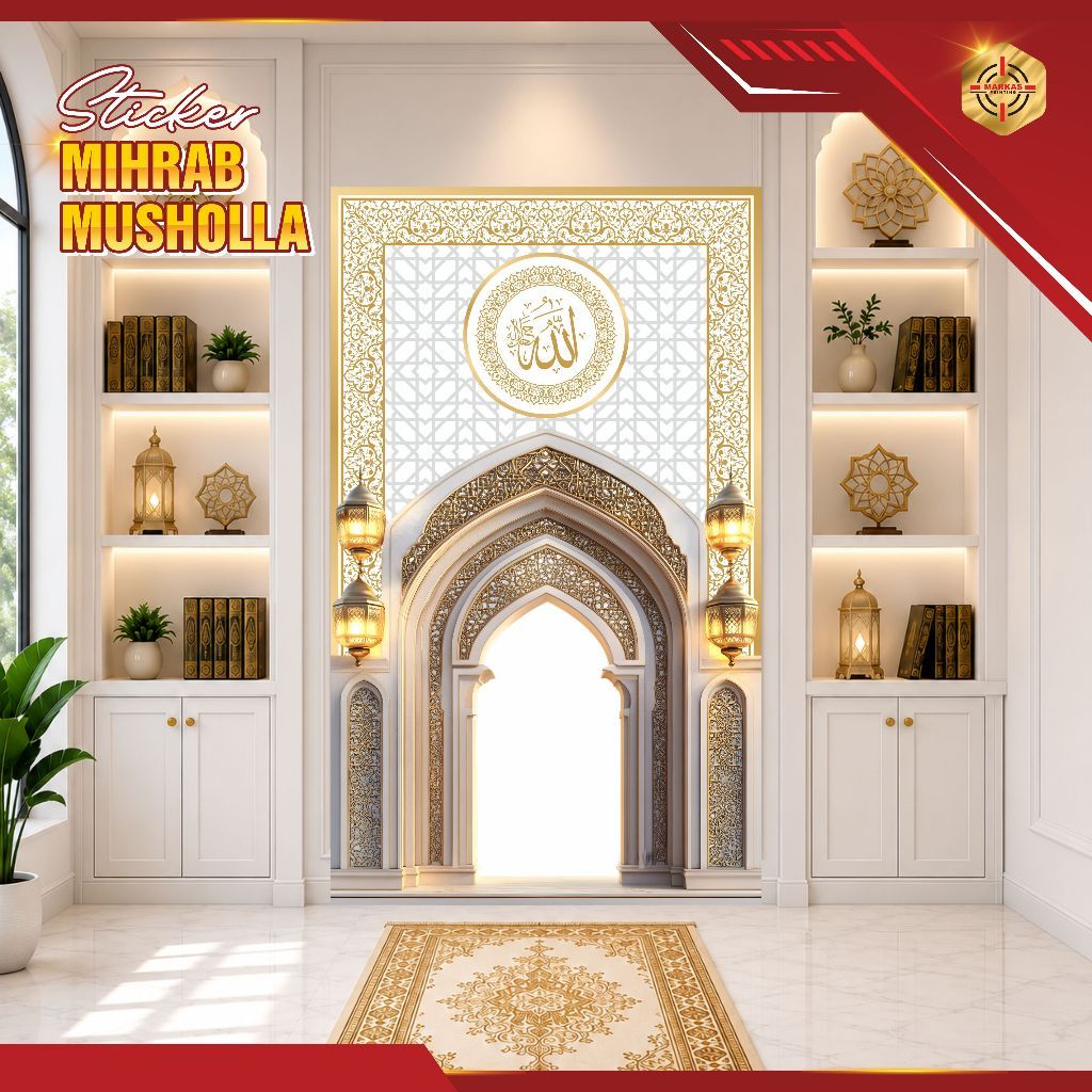 Stiker Mihrab Masjid Kaligrafi Allah Motif Elegan