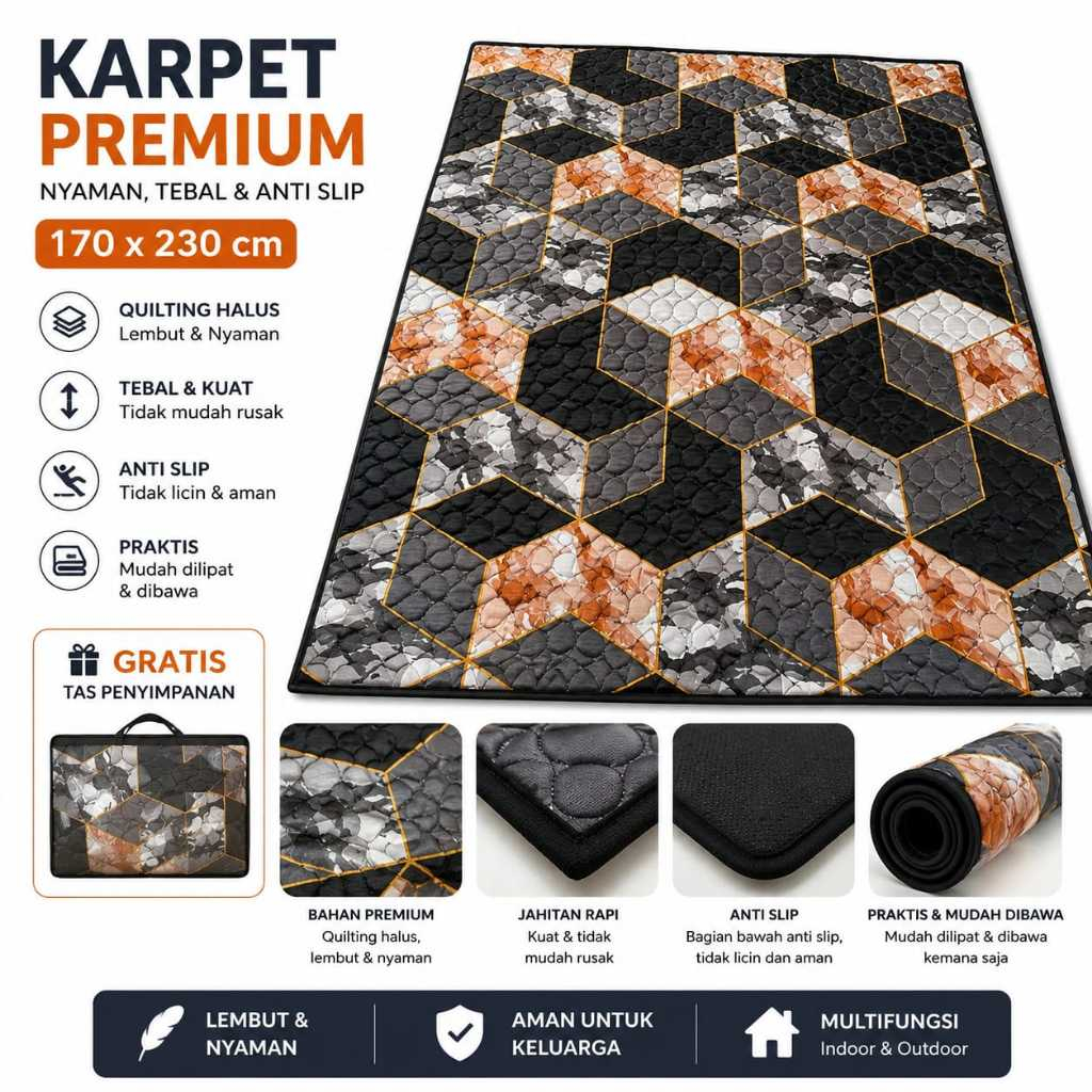 Karpet Quilting Motif Minimalis  Anti Selip 230 x170 Surpet Nyaman Untuk Keluarga cocok di semua Rua