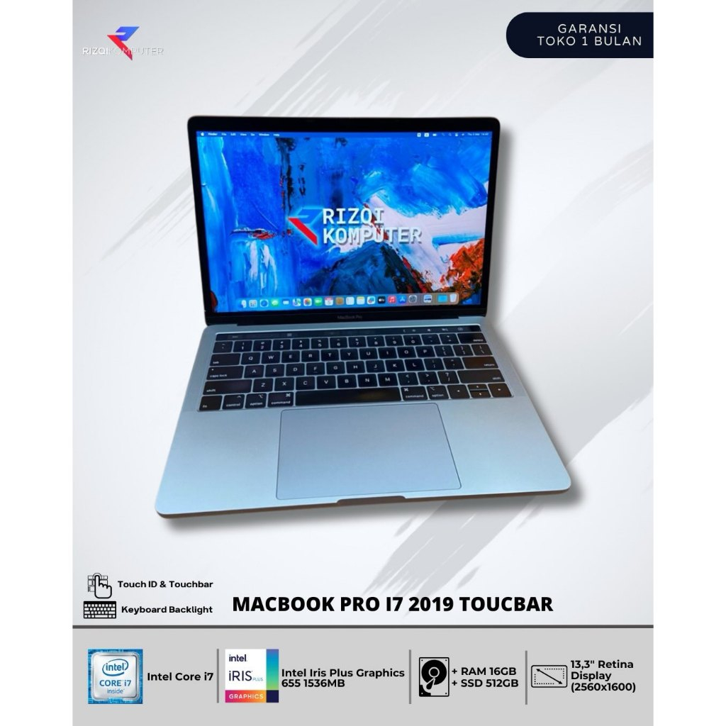 MacBook Pro i7 2019 Touchbar  Intel Core i7 Ram 16GB Ssd 512GB all