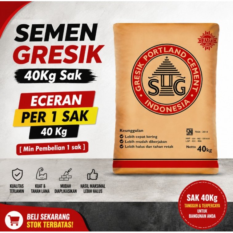 Semen Gresik 40Kg Sak Eceran Per 1 sak 40 Kg [Min Pembelian 1 sak] Semen Gresik 40kg Sak