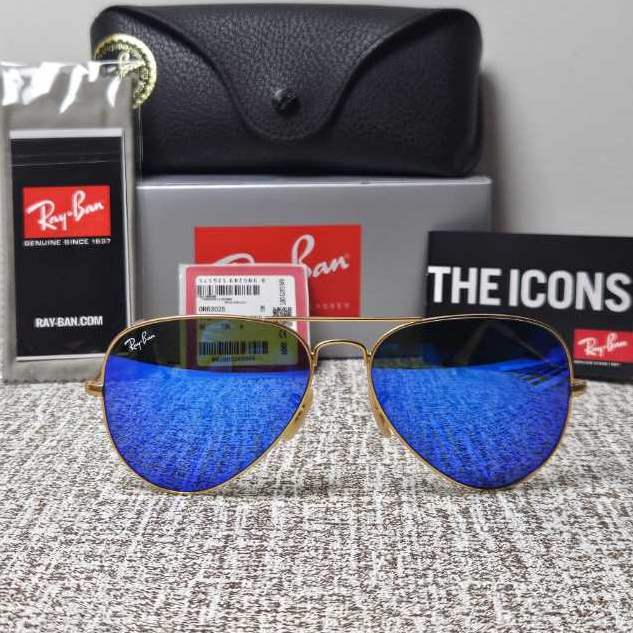 Kacamata Rayban Aviator RB3025 112/17 Gold Lens Mirror Blue Original