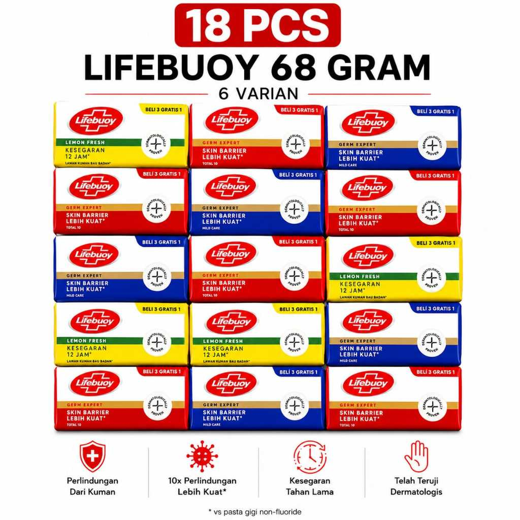 Paket 18 Pcs Sabun Mandi Lifebuoy 68 Gr Batangan Sabun Mandi Lifebuoy Kemasan Batangan
