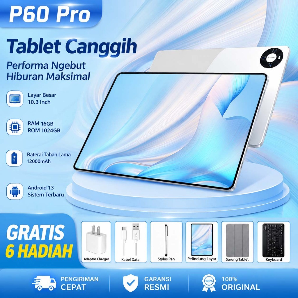 P60 Pro (16GB+1024GB) | Snapdragon X35 | Layar 10.3" FHD+ | 12000mAh 12 bulan Garansi 5G Dual SIM Wi