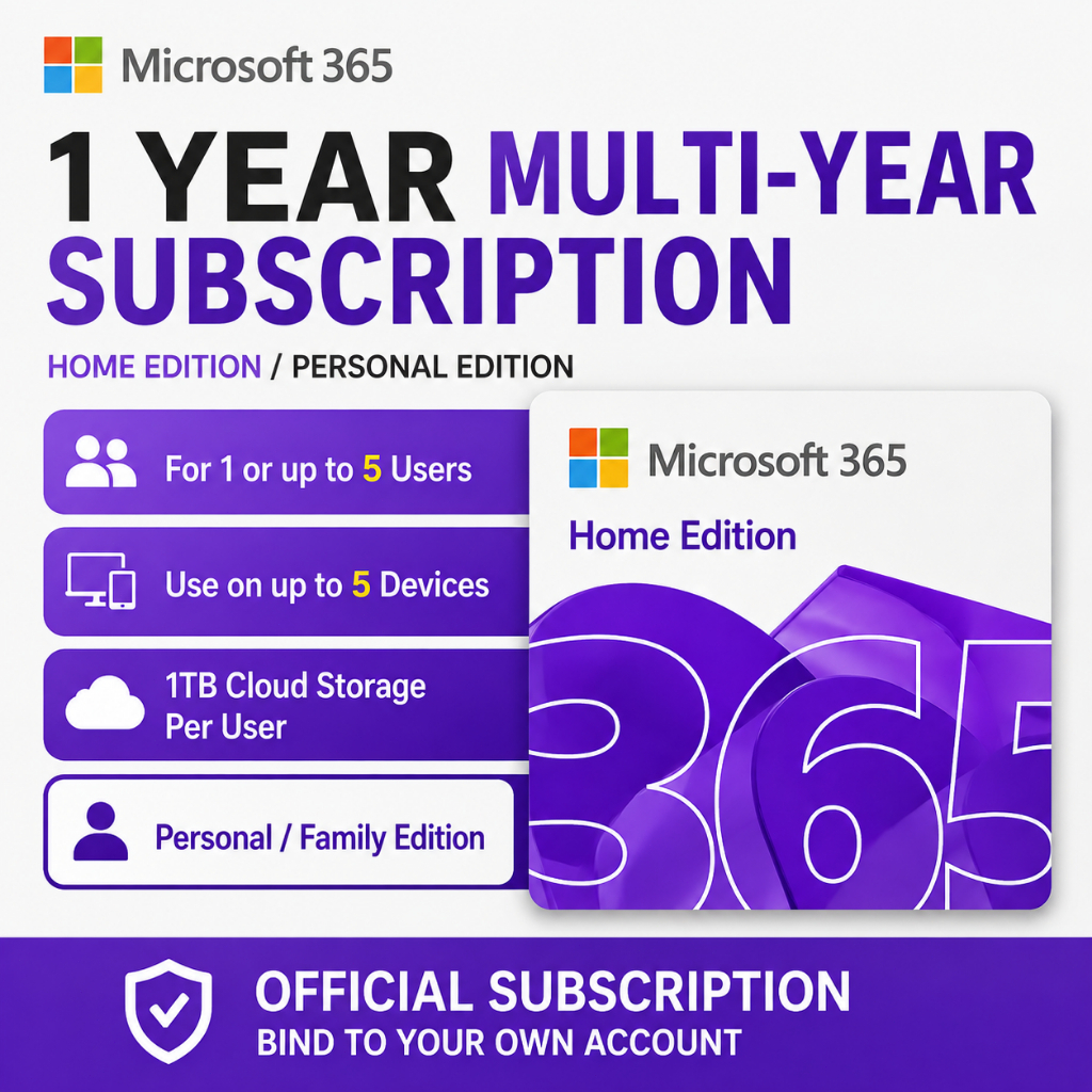 Micrsoft 365 Family 1 User - Subscription Plans | 5 Device + 1 TB OneDrive | Original & Resmi