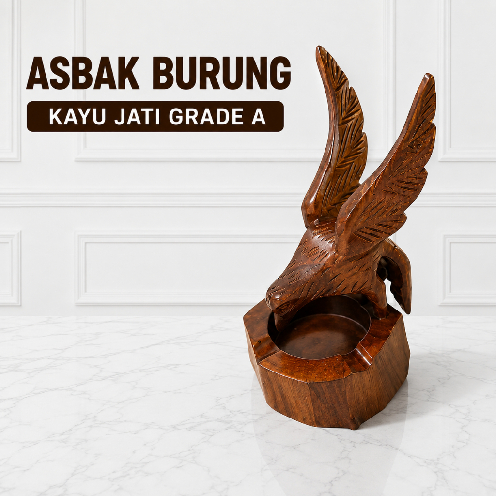 Asbak Kayu Jati Model Burung Garuda Ukir Jepara Unik Premium | Asbak Rokok Kayu Estetik | Mumtaz Jat