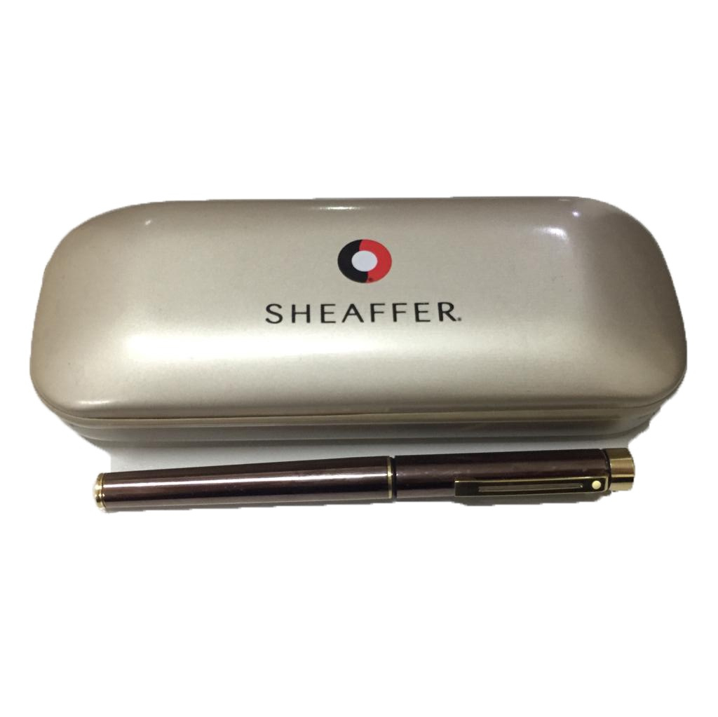 VINTAGE SHEAFFER SLIM TARGA EPOXY CHOCOLATE GOLD TRIM 14K MEDIUM FOUNTAIN PEN USA