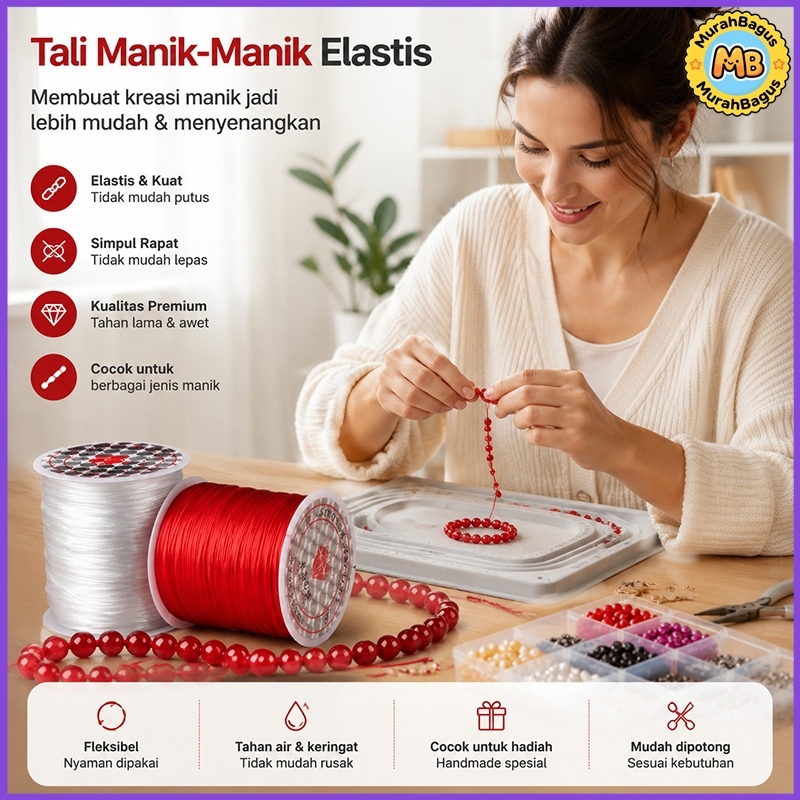 Tali elastis, karet gelang tahan aus, gelang/papan datar, tali elastis kristal, benang manik-manik D