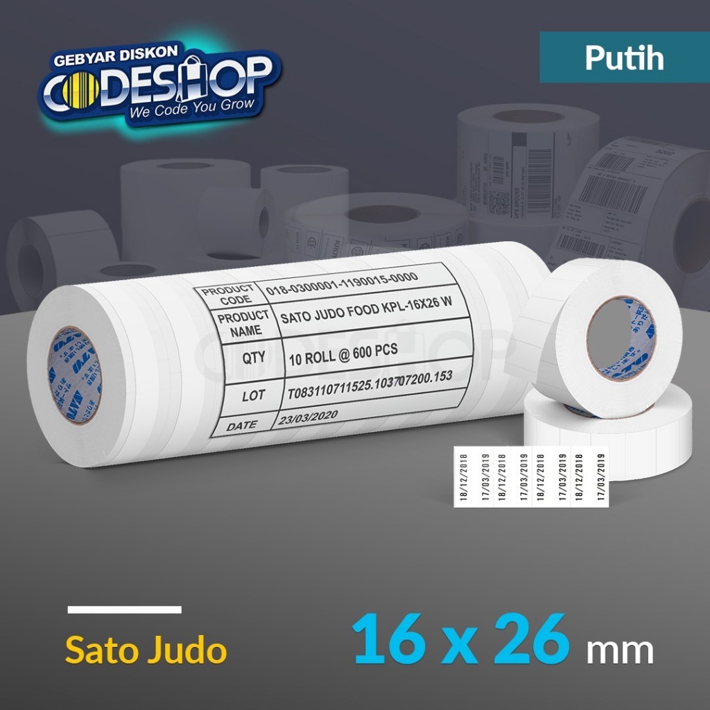Label SATO Judo 26x16 mm Stiker Food Putih Harga Expired Date Original 10 Roll