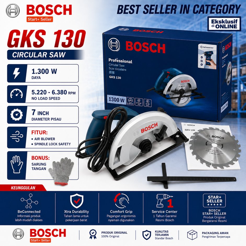 Mesin Gergaji Potong Kayu Serkel - BOSCH GKS130 Circular Saw Sirkel GKS 130