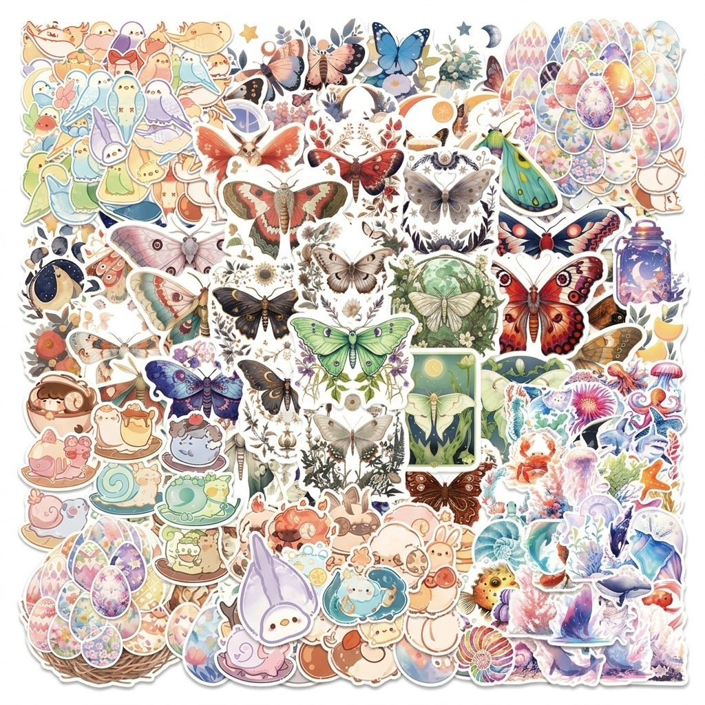 sticker stiker waterproof butterfly kupu kupu cute animal hewan lucu burung domba sheep siput snail 